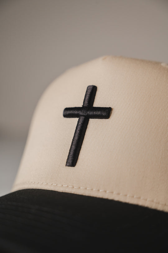 Black and Cream Cross Hat